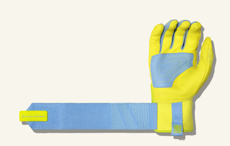 COMBAT MFG Yin Yang Long Strap Batting Gloves, Columbia Blue/Lemonade Blitz, Large