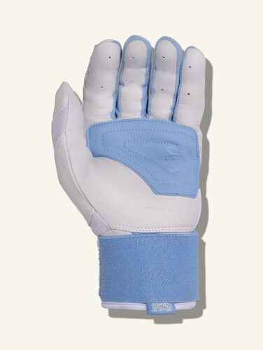 COMBAT MFG Yin Yang Long Strap Batting Gloves, White/Columbia Blue, Medium