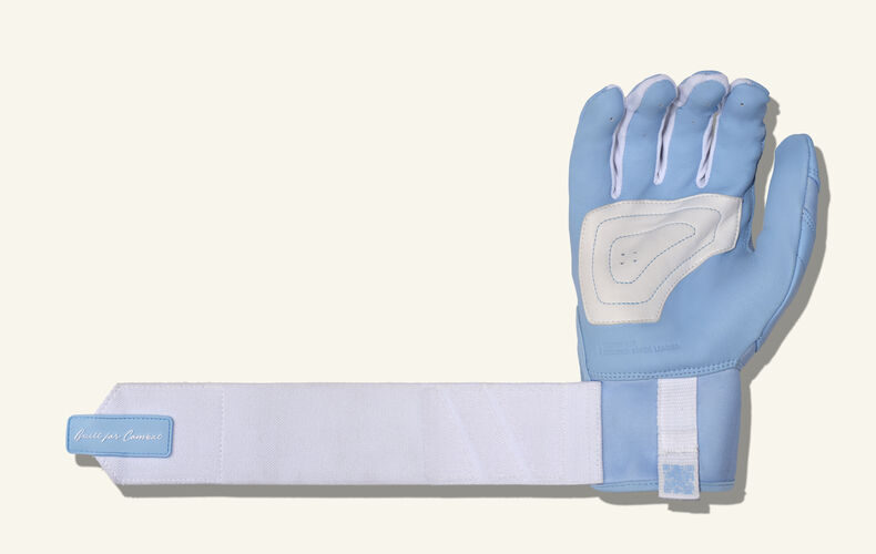 COMBAT MFG Yin Yang Long Strap Batting Gloves, White/Columbia Blue, Medium