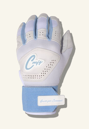 COMBAT MFG Yin Yang Long Strap Batting Gloves, White/Columbia Blue, Medium