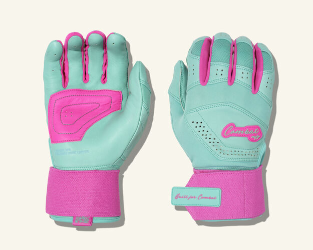 COMBAT MFG Yin Yang Long Strap Batting Gloves, Mint/Pink, XX-Large