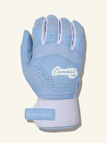 COMBAT MFG Yin Yang Long Strap Batting Gloves, White/Columbia Blue, Medium