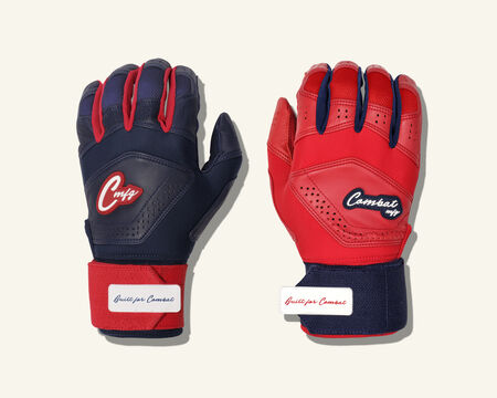 COMBAT MFG Yin Yang Long Strap Batting Gloves, Navy/Red