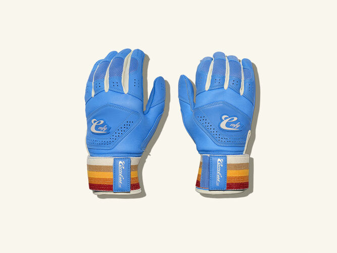 COMBAT MFG Coastal Collective Long Strap Batting Gloves, Blue, Adult XS