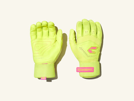 COMBAT MFG Long Strap Batting Gloves, Lemonade Blitz