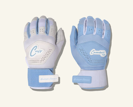 COMBAT MFG Yin Yang Long Strap Batting Gloves, White/Columbia Blue