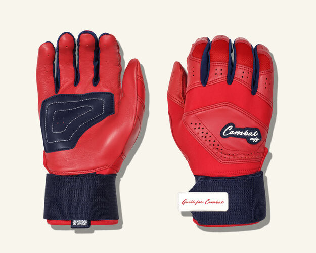 COMBAT MFG Yin Yang Long Strap Batting Gloves, Navy/Red, X-Small