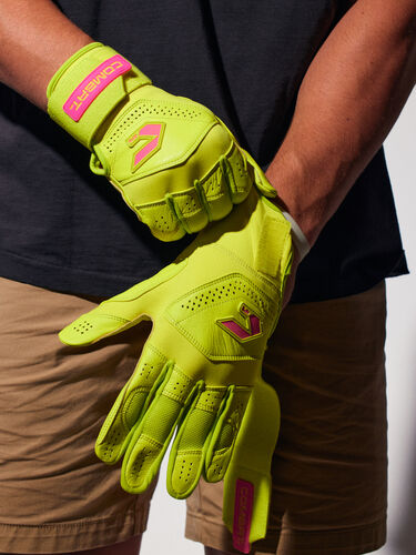 COMBAT MFG Long Strap Batting Gloves, Lemonade Blitz, Adult XS
